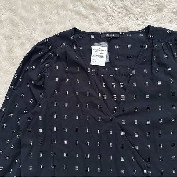 Madewell Blouse Kinston Side-Button Wrap Top in Textured Dobby True Black XL NWT - Picture 6 of 13